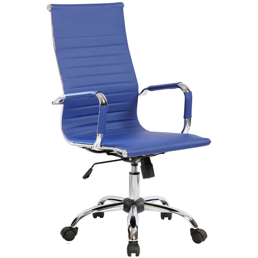 Sedia Con Ruote Attilia, Poltrona Direzionale Con Braccioli, Sedia Ergonomica Da Ufficio, Blu, 63x54h106/116 Cm - Foto 1