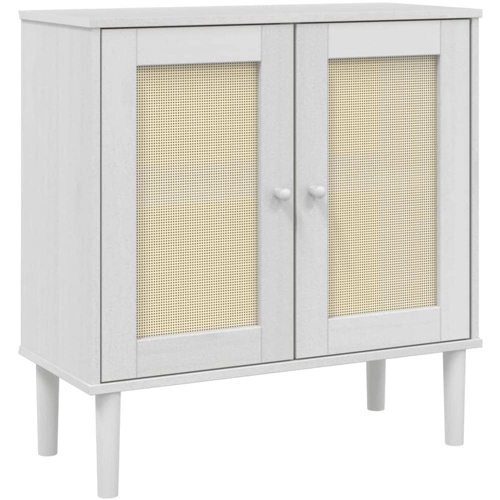 Credenza Senja Aspetto Rattan Bianco 80x35x80 Cm Massello Pino - Foto 2