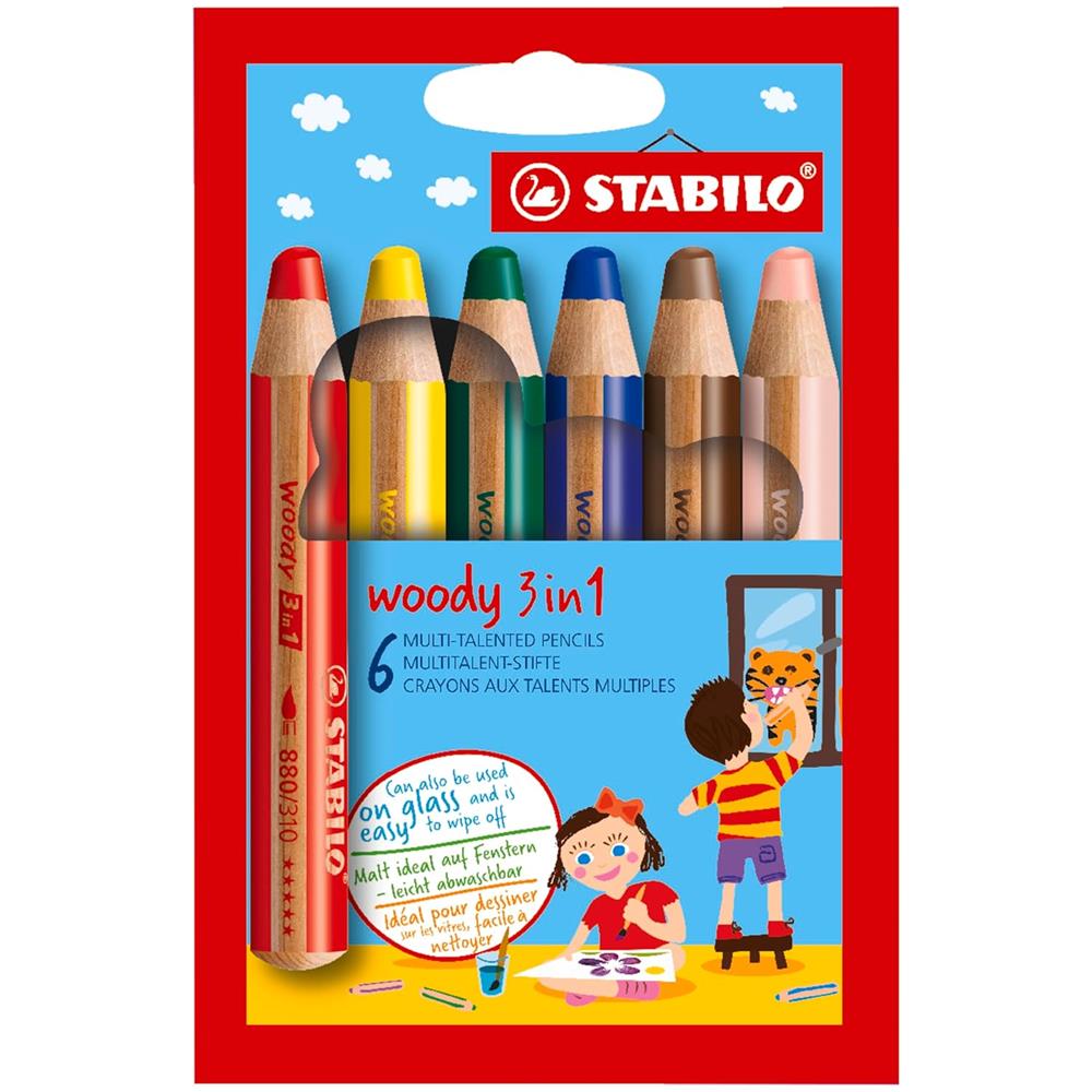 woody 3 in 1 - Matita colorata Multi-Funzione - Astuccio da 6 - Colori assortiti - Foto 1