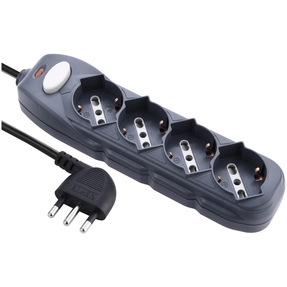 62073 Multipresa 4 posti polivalenti (schuko + 10/16A) con interruttore - cavo 1,5 m nero - Foto 1