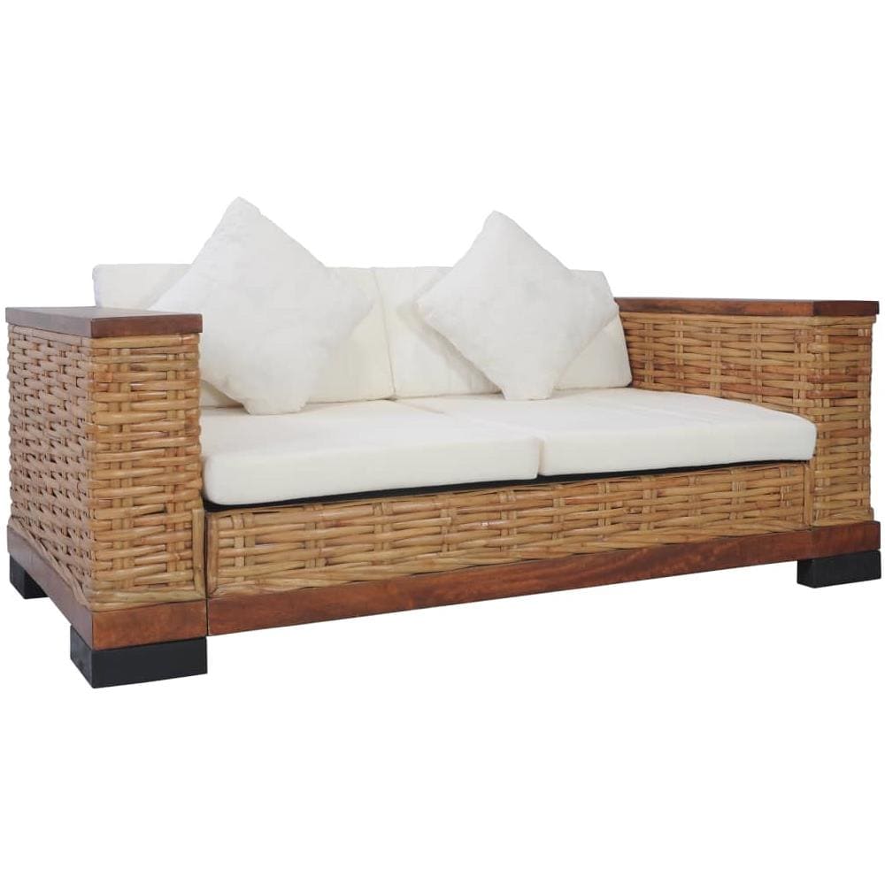 Divano a 2 Posti con Cuscini Marrone in Rattan Naturale 155 x 78 x 66 cm - Foto 1