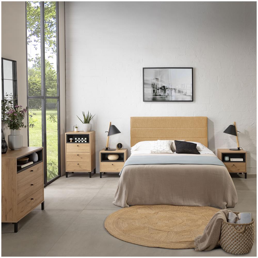 Testiera Rivestita In Tela Miconos 160x60 Cm Color Senape Ricamo Orizzontale, 8 Cm Di Spessore, Include Hardware Per Il Fissaggio Alla Parete - Foto 2