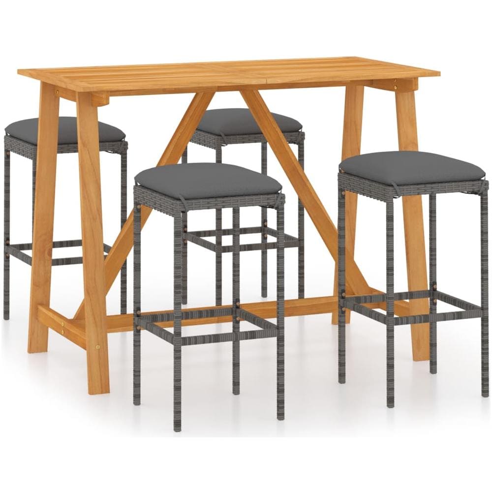 Set da Bar da Giardino 5 pz con Cuscini in Polyrattan Grigio - Foto 1