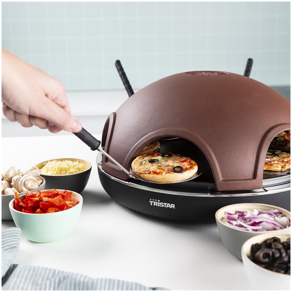 PZ-9156 Forno per Mini Pizza Pizza 6 Persone 1200W con Cupola in Terracotta - Set Completo con Palette - Foto 10