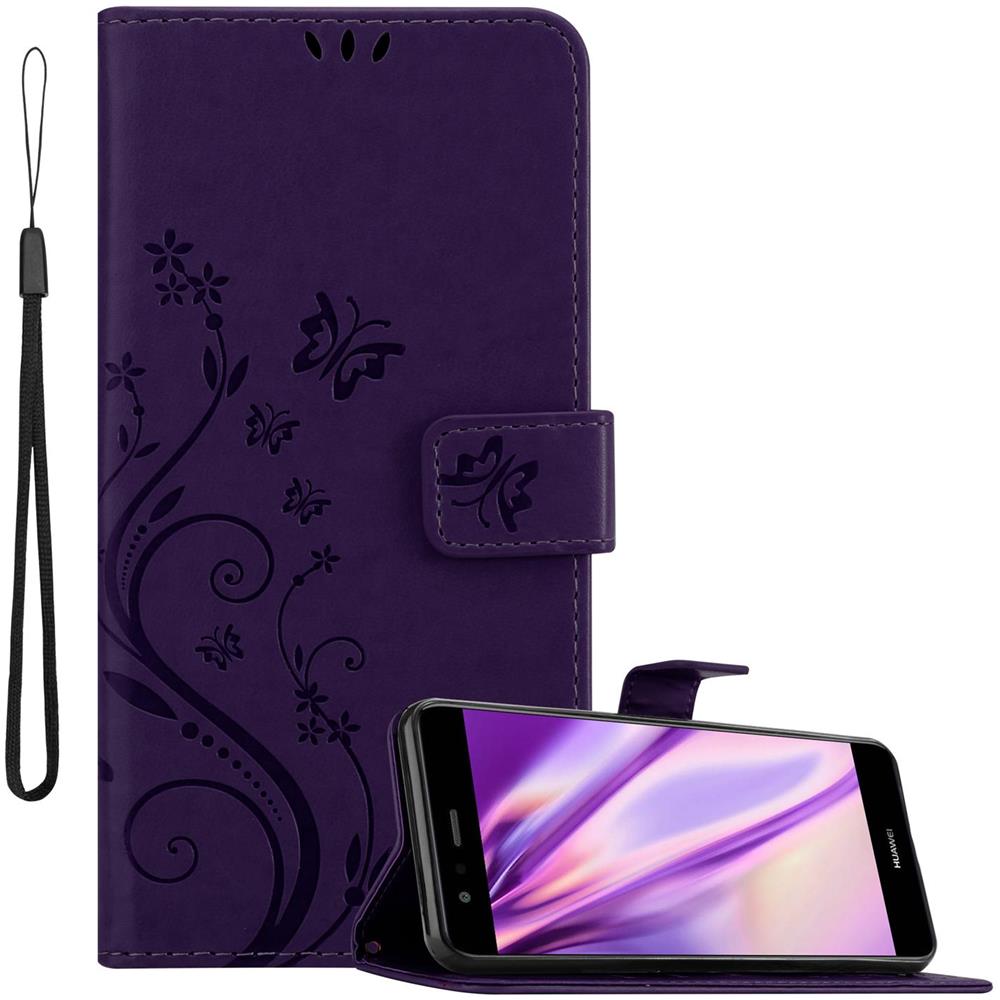 Cadorabo Custodia Compatibile Con Huawei P10 Lite In Lilla Scuro Fiore - Coperchio Protettivo In Design Floreale Con Chiusura Magnetica, Funzione Stand E Slot Per Carte - Foto 1