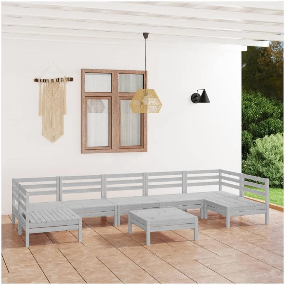 Set Divani Da Giardino 8 Pz Bianco In Legno Massello Di Pino - Foto 1