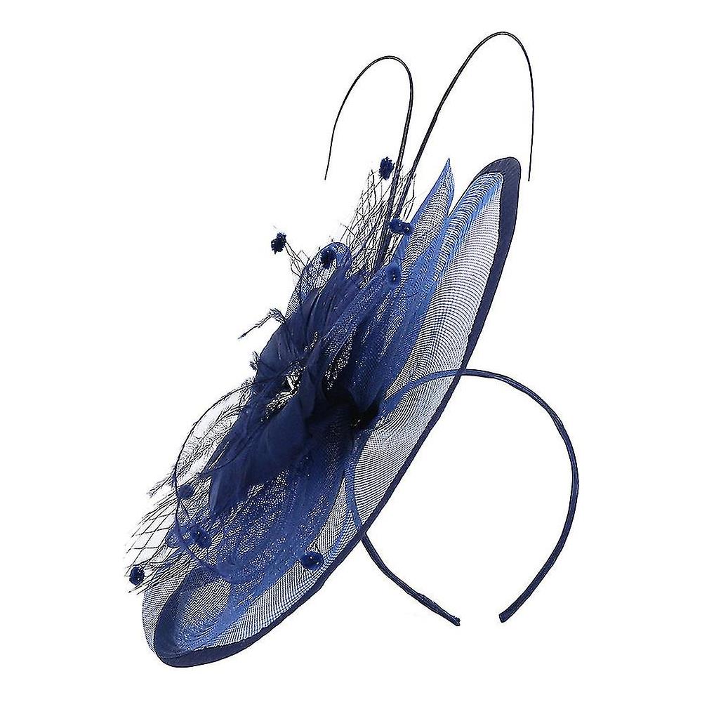 Copricapo da donna con velo e piume, per cocktail party, matrimonio, chiesa, derby con fascia e clip, HA5619-1, Taglia unica