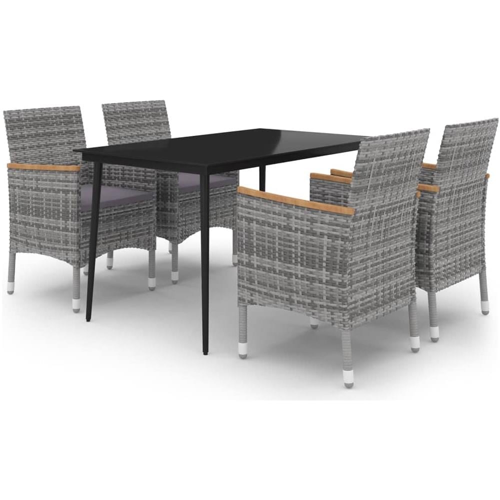 Set Da Pranzo Per Giardino 5 Pz Con Cuscini Polyrattan E Vetro - Foto 2