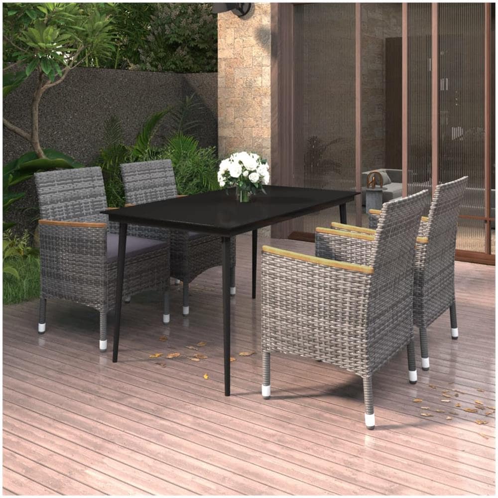 Set Da Pranzo Per Giardino 5 Pz Con Cuscini Polyrattan E Vetro - Foto 1