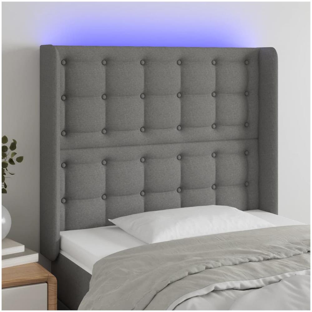 Testiera A Led Grigio Scuro 83x16x118/128 Cm In Tessuto - Foto 1