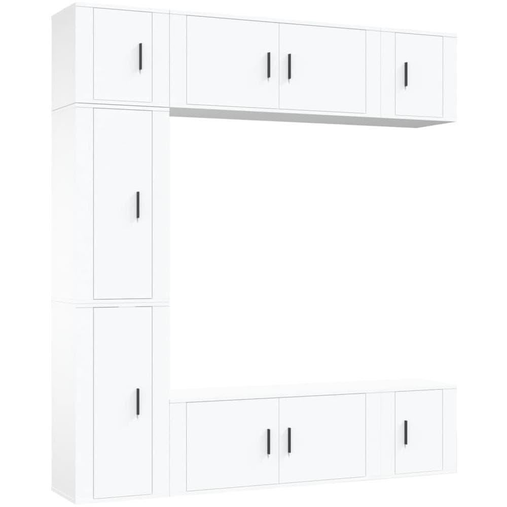Set Di Mobili Porta Tv 7 Pz Bianco In Legno Multistrato - Foto 2