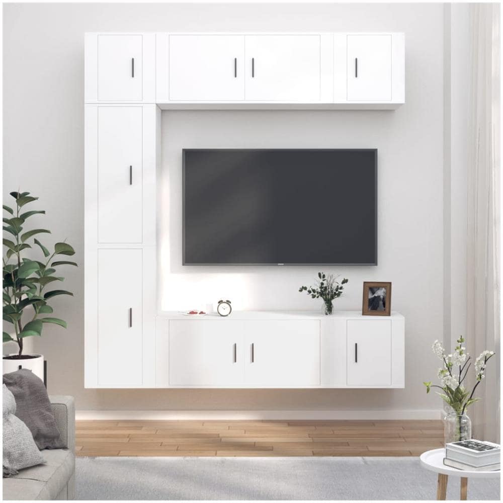 Set Di Mobili Porta Tv 7 Pz Bianco In Legno Multistrato - Foto 1