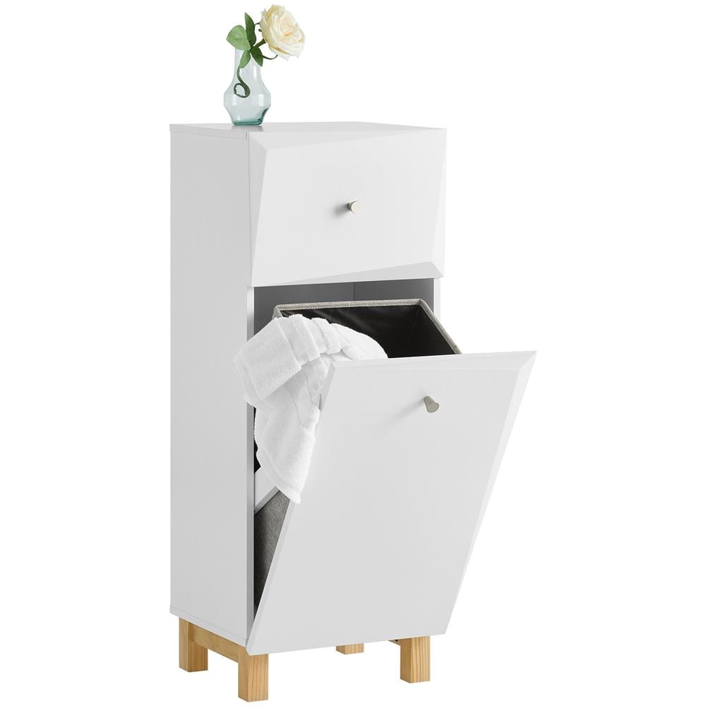 Mobile Lavanderia Con Sacchi Portabiancheria Pieghevoli Cesto Portabiancheria Mobile Da Bagno, Bianco 30x30x90 Cm Bzr93-w - Foto 1
