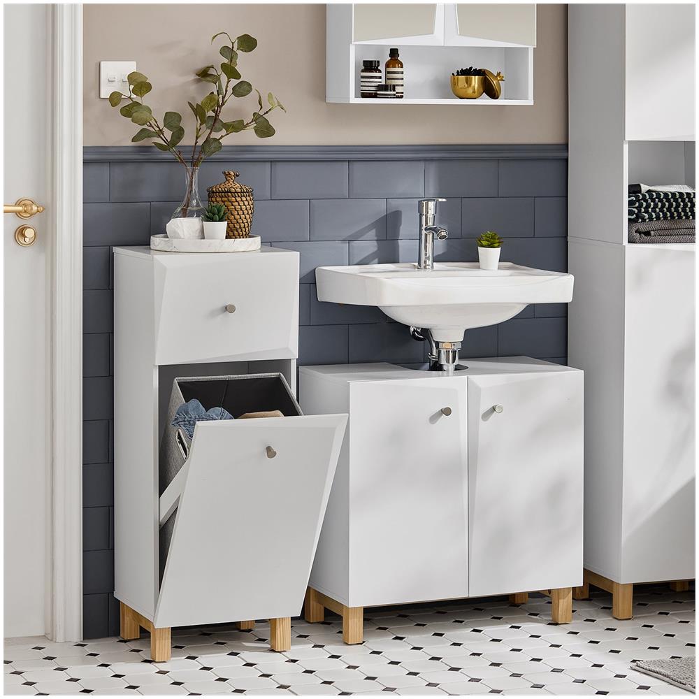 Mobile Lavanderia Con Sacchi Portabiancheria Pieghevoli Cesto Portabiancheria Mobile Da Bagno, Bianco 30x30x90 Cm Bzr93-w - Foto 7