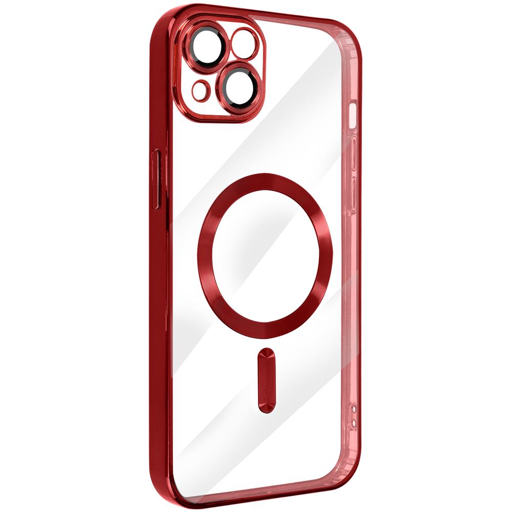 Cover Magsafe Per Iphone 14 Plus Silicone Protezione Fotocamera Bordo Rosso - Foto 2
