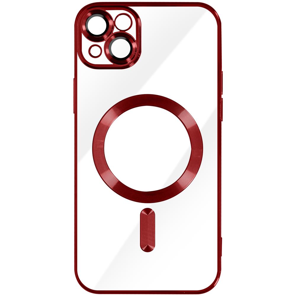 Cover Magsafe Per Iphone 14 Plus Silicone Protezione Fotocamera Bordo Rosso - Foto 1