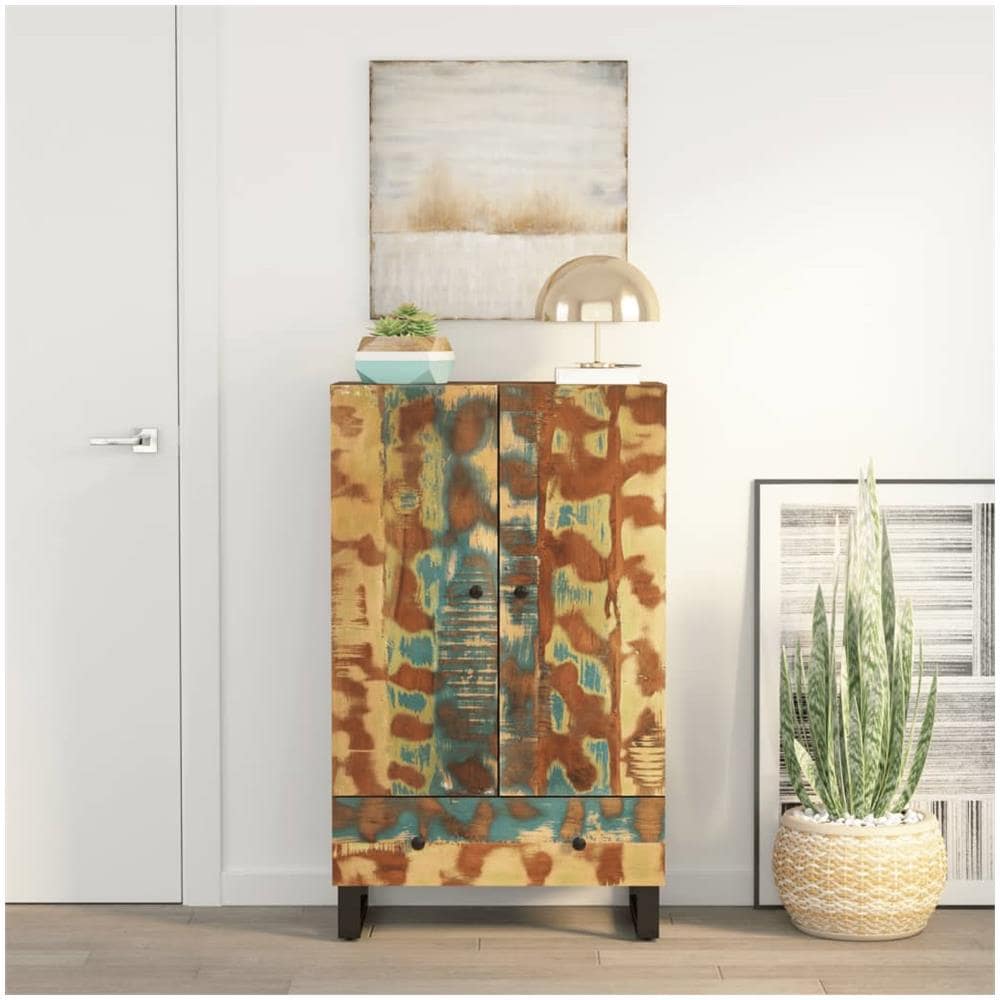 Credenza Con Cassetto 60x33x100 Legno Massello Recupero E Ferro - Foto 1