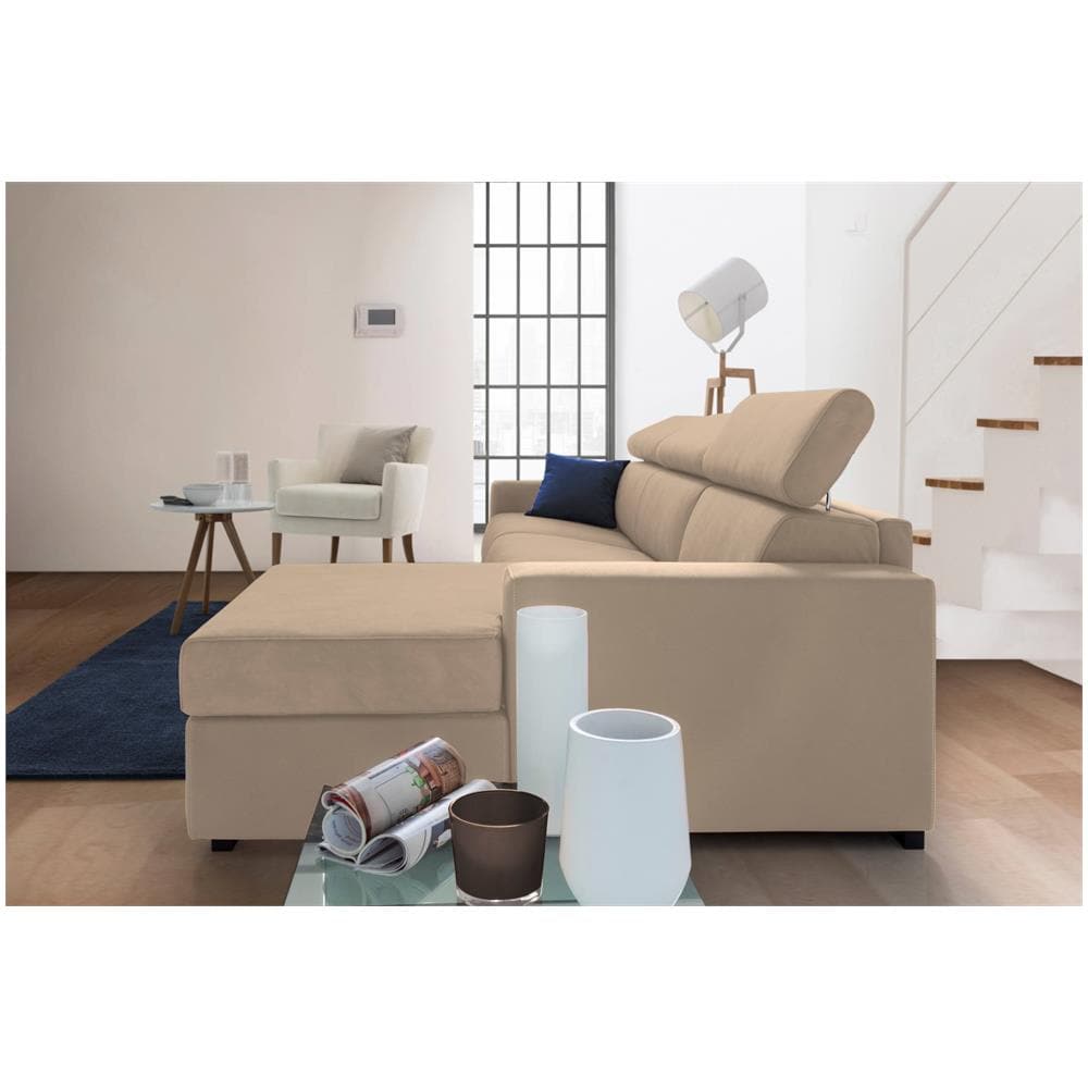 Divano Fisso Mikaela, Divano Ad Angolo, 100% Made In Italy, Sofà Soggiorno Con Chaise Longue, In Tessuto Imbottito - Penisola Contenitore Destra, Con Braccioli Slim, Cm 260x95h85, Beige - Foto 4