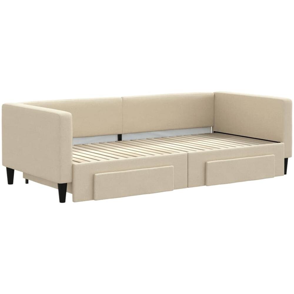 Divano Letto Estraibile Con Cassetti Crema 90x200 Cm In Tessuto - Foto 2