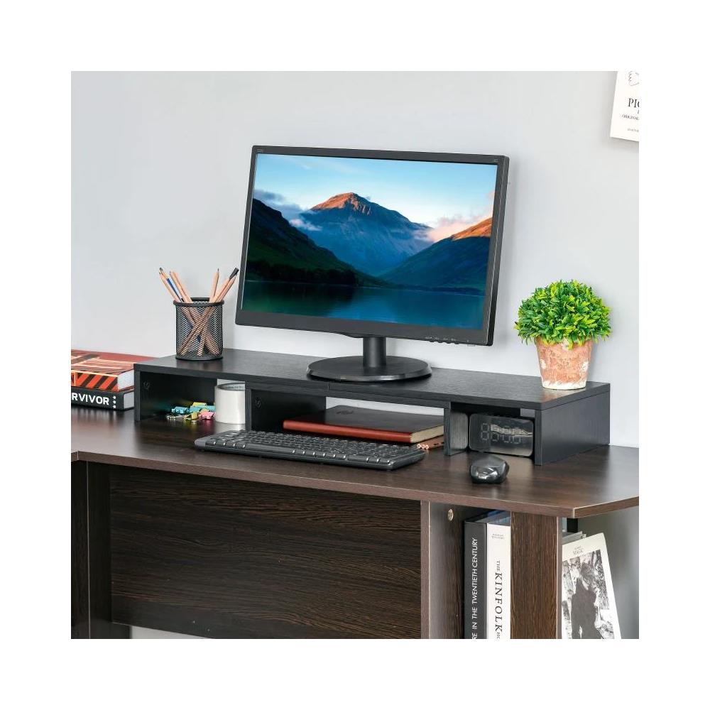 Supporto Monitor in MDF con Lunghezza e Angolazione Regolabile 80-117x23.5x10 cm Nero - Foto 2