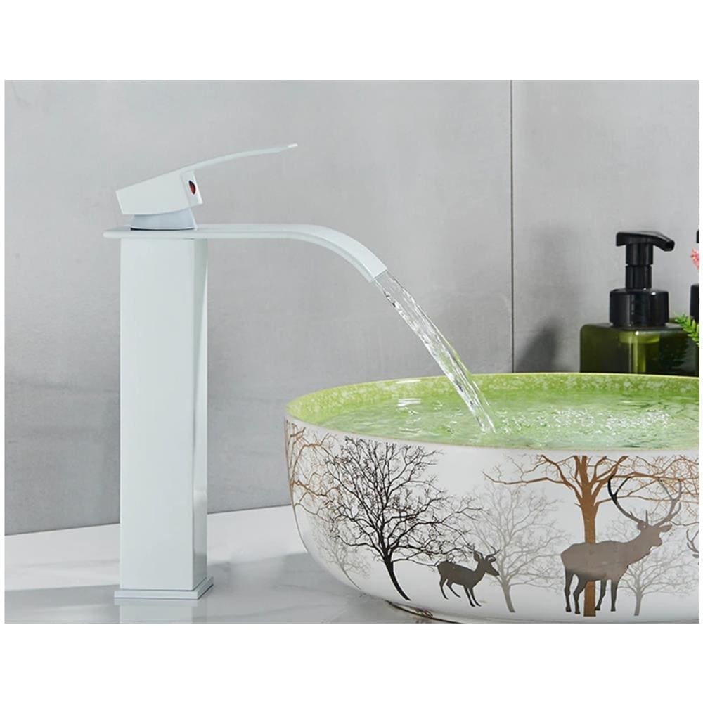 Rubinetto per lavabo da bagno, Blackswan, tipo M161, modello bianco opaco con bocca a cascata, misura 25 cm - Foto 4
