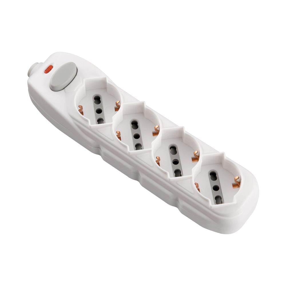 82069 Multipresa 4 posti polivalenti (schuko + 10/16A) con interruttore - bianco - Foto 1