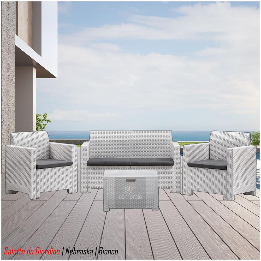 Salotto Da Giardino Rattan 1 Divano 2 Poltrone 1 Tavolino - Tortora Con Cuscini Beige - Foto 1