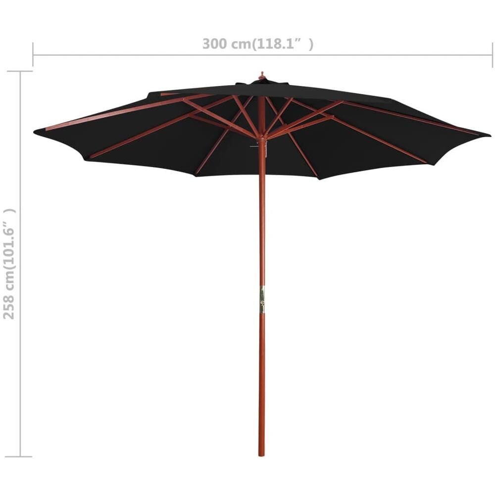 Ombrellone Con Palo In Legno 300x258 Cm Nero - Foto 9