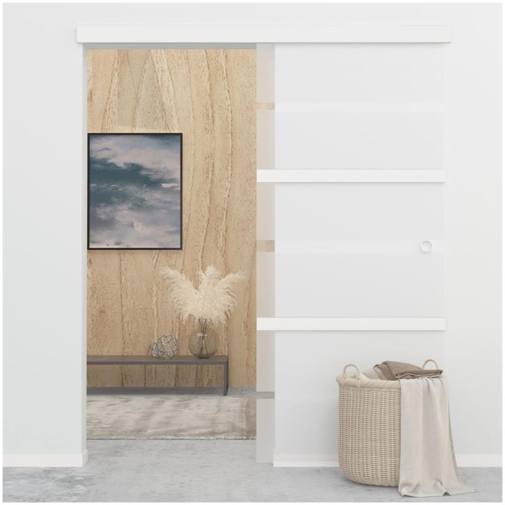 Porta Scorrevole Fermi Vetro ESG e Alluminio Argento 90x205 cm - Foto 1