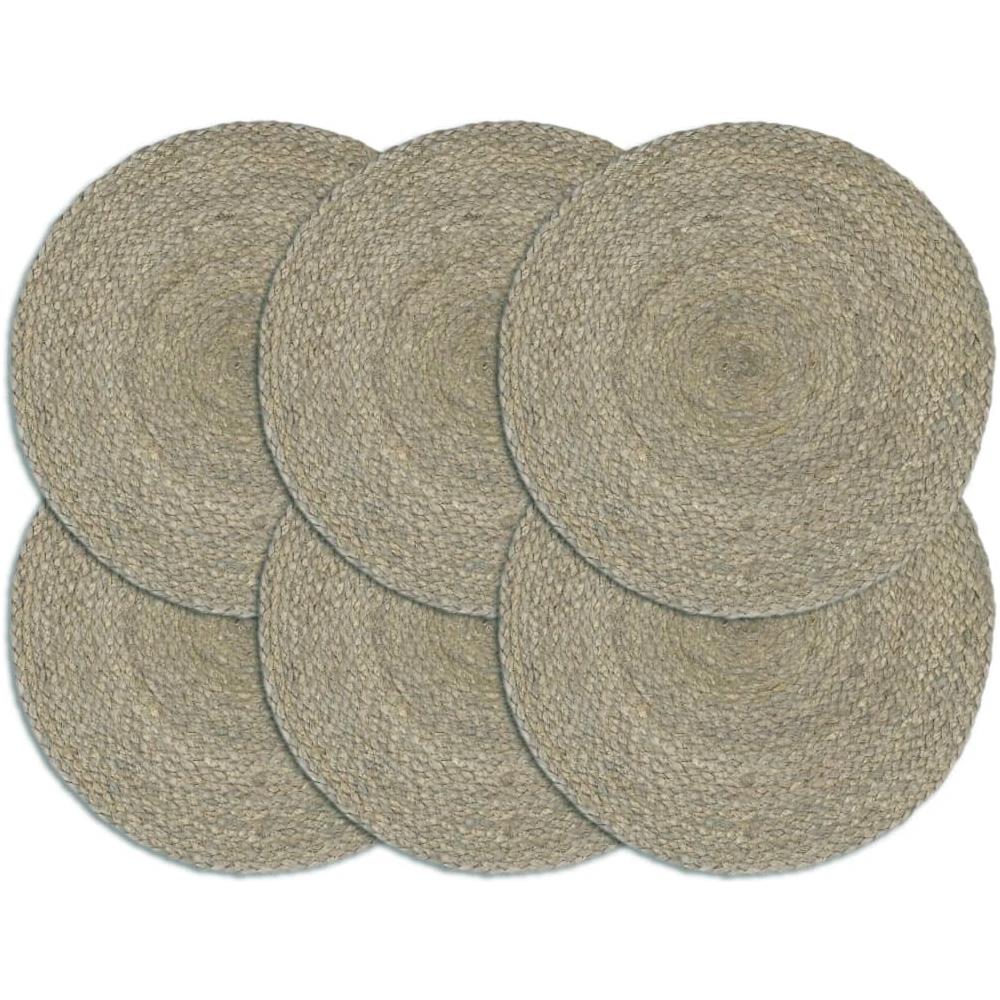 Tovagliette 6 pz Grigio Neutro 38 cm Rotonde in Juta - Foto 1