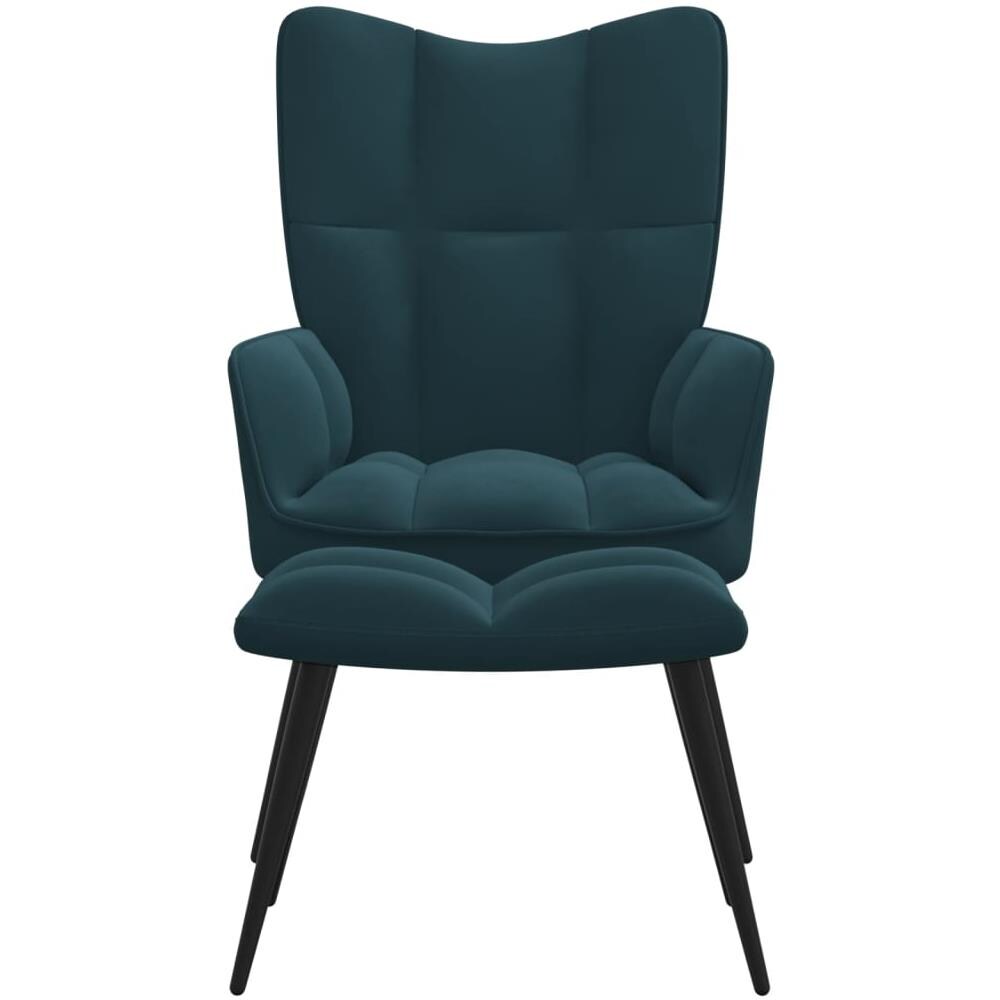 Poltrona Relax con Poggiapiedi Blu in Velluto - Foto 3