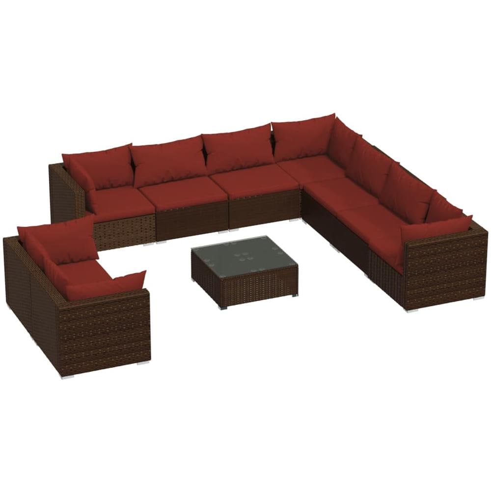 Set Divani Da Giardino 10 Pz Con Cuscini In Polyrattan Marrone - Foto 1
