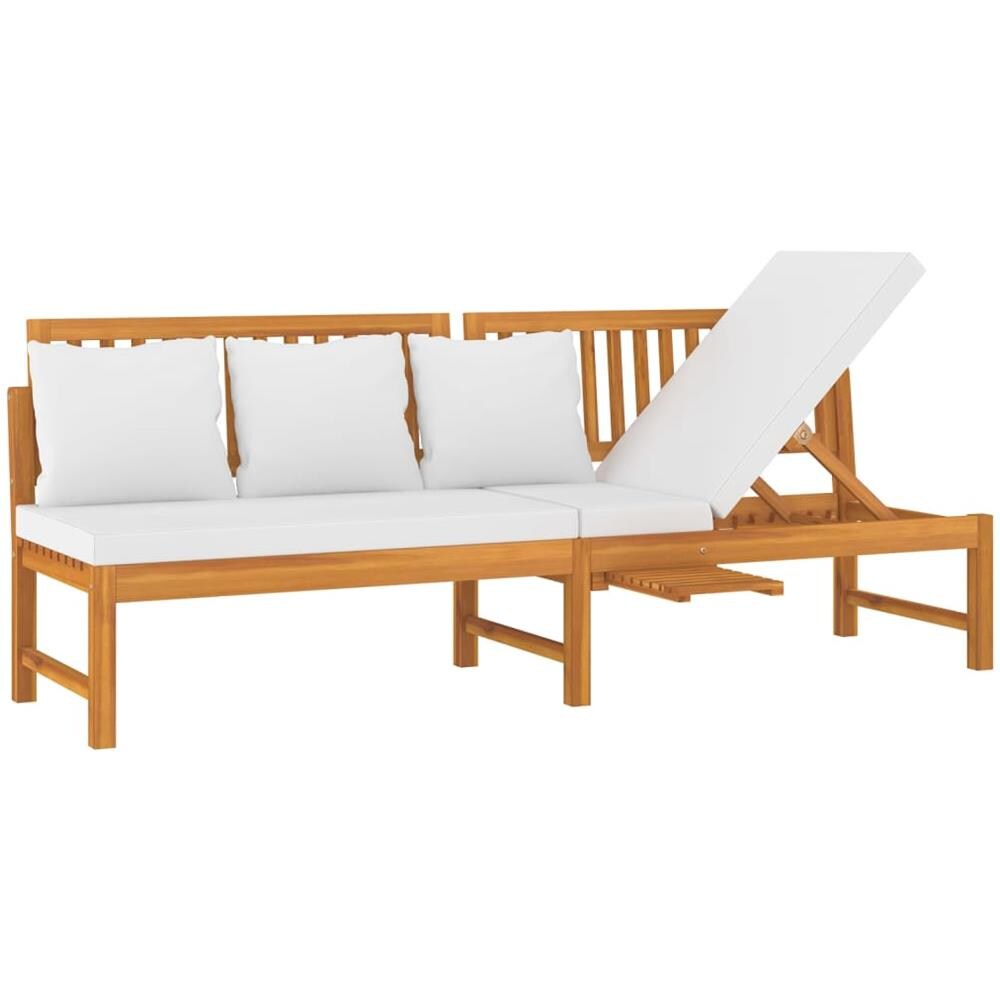 Dormeuse Con Cuscino Crema 200x60x75cm Legno Massello Di Acacia - Foto 2