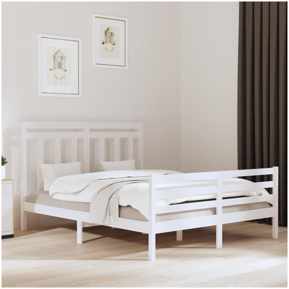 Giroletto In Legno Massello Pino 160x200 Cm | Senza Materasso | Design Moderno E Robusto | Colore Bianco - Foto 10