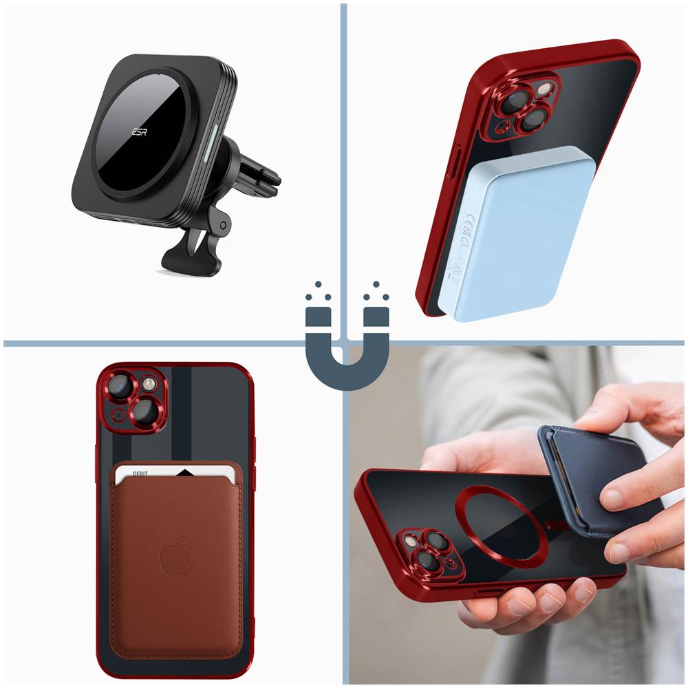 Cover Magsafe Per Iphone 13 Silicone Protezione Fotocamera Bordo Cromato Rosso - Foto 2