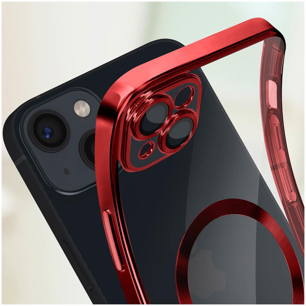 Cover Magsafe Per Iphone 13 Silicone Protezione Fotocamera Bordo Cromato Rosso - Foto 5