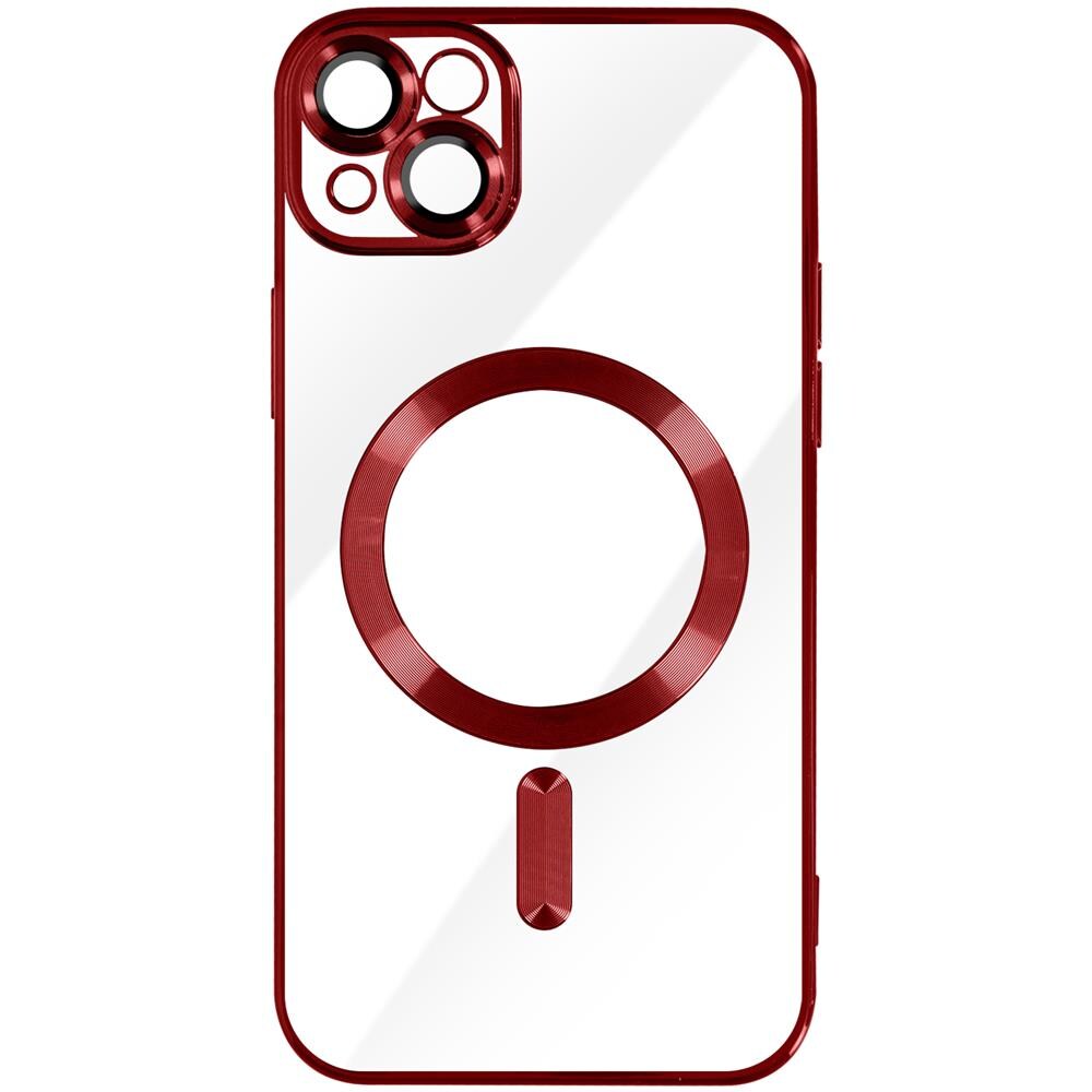 Cover Magsafe Per Iphone 13 Silicone Protezione Fotocamera Bordo Cromato Rosso - Foto 1