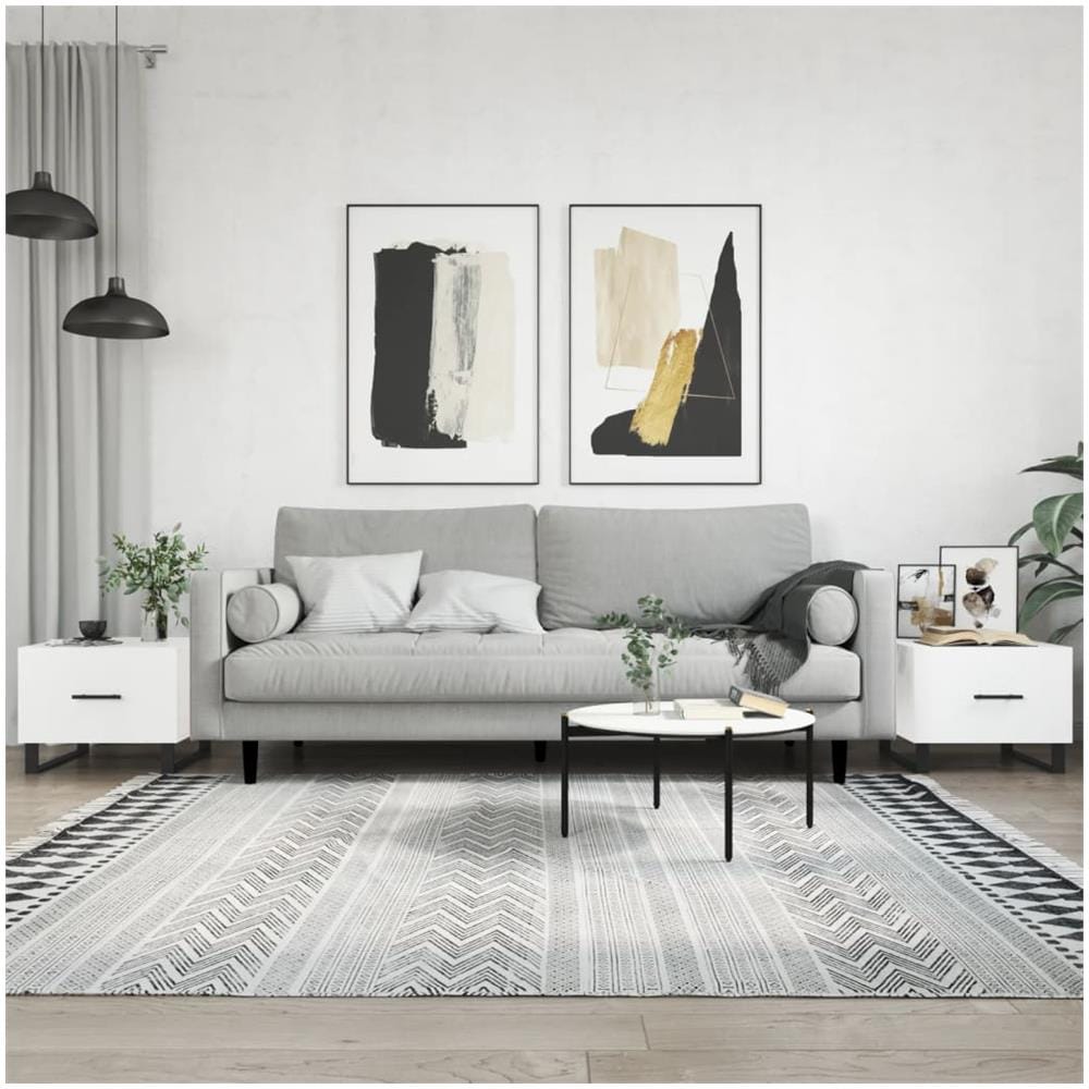 Tavolini Salotto 2pz Bianco Lucido 50x50x40cm Legno Multistrato - Foto 1