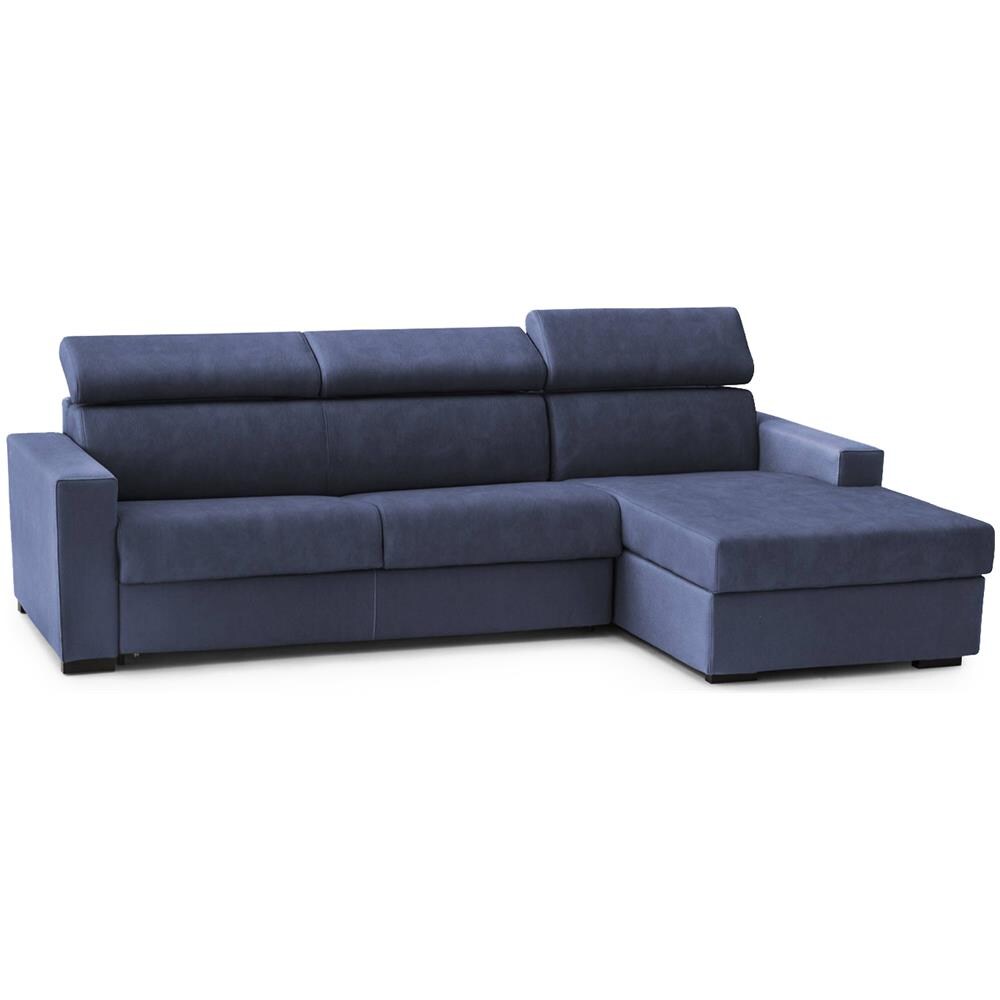 Divano Fisso Marica, Divano Ad Angolo, 100% Made In Italy, Sofà Soggiorno Con Chaise Longue, In Tessuto Imbottito - Penisola Contenitore Destra, Con Braccioli Standard, Cm 280x95h85, Blu - Foto 2