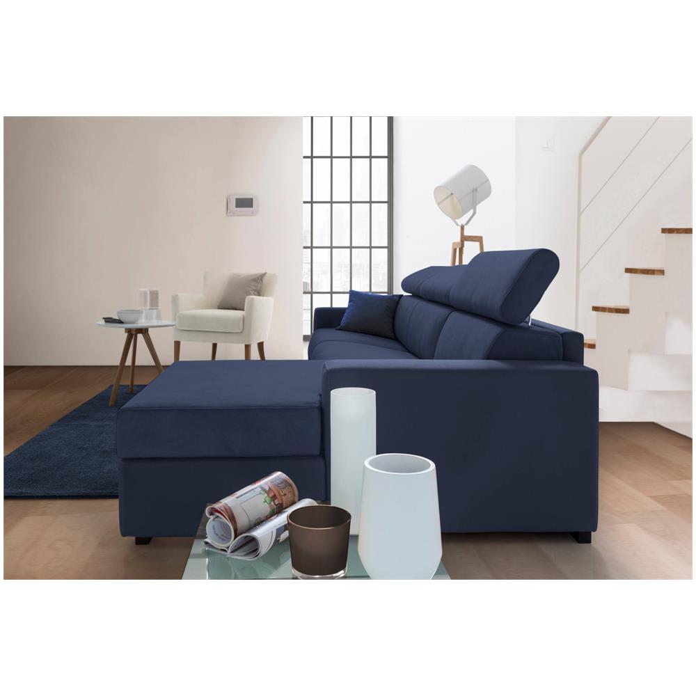 Divano Fisso Marica, Divano Ad Angolo, 100% Made In Italy, Sofà Soggiorno Con Chaise Longue, In Tessuto Imbottito - Penisola Contenitore Destra, Con Braccioli Standard, Cm 280x95h85, Blu - Foto 4