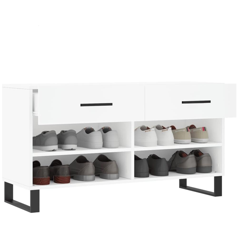 Panca Porta Scarpe Bianca 102x35x55 Cm In Legno Multistrato - Foto 2