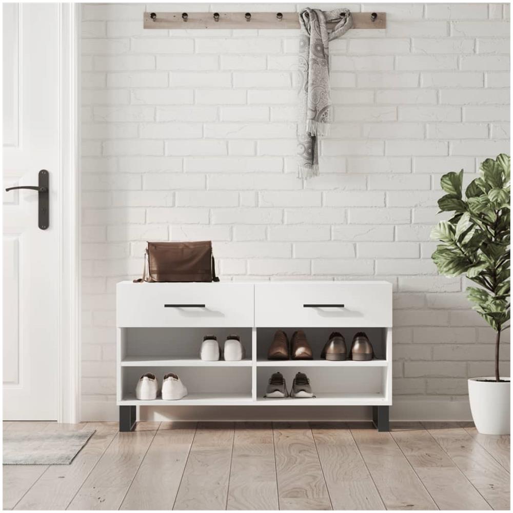 Panca Porta Scarpe Bianca 102x35x55 Cm In Legno Multistrato - Foto 1