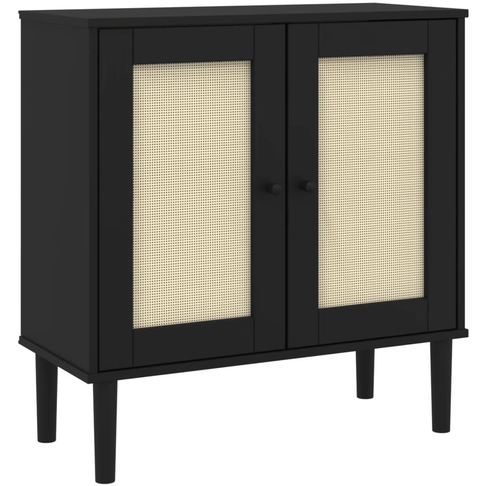 Credenza Senja Aspetto Rattan Nero 80x35x80 Cm Massello Pino - Foto 2