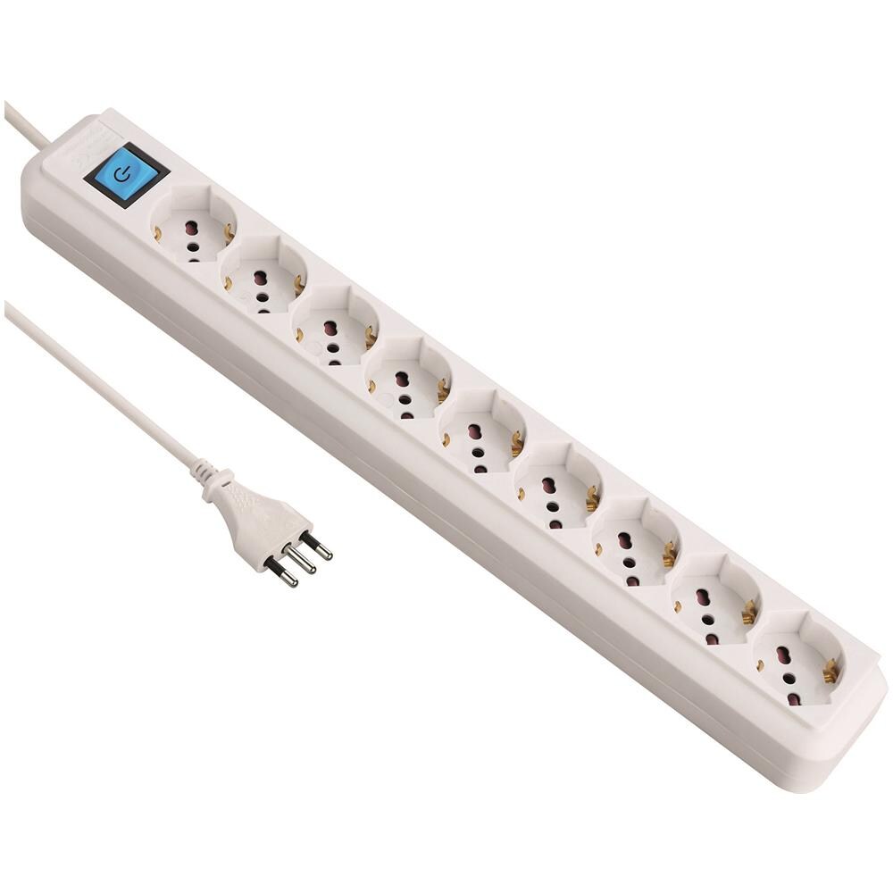 62079 Multipresa 9 posti polivalenti (schuko + 10/16A) con interruttore - cavo 1,5 m bianco - Foto 2