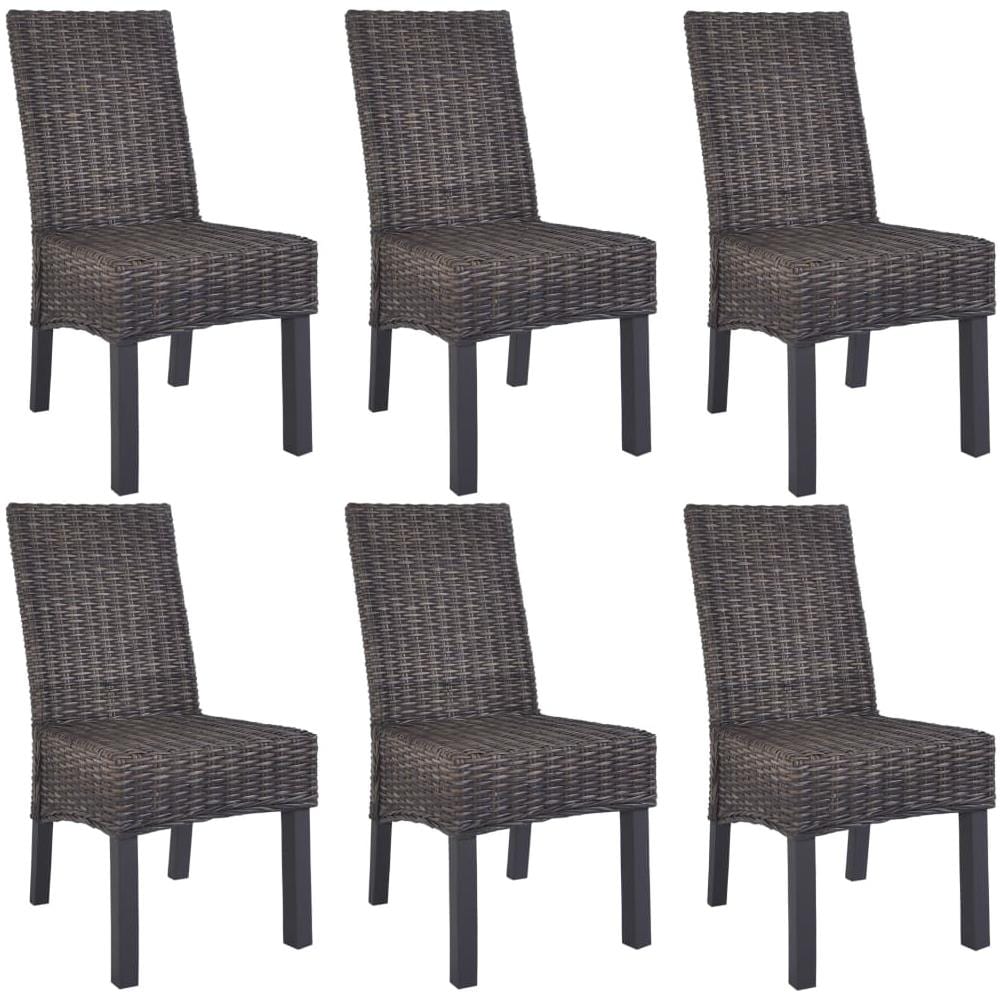 Sedie Sala Da Pranzo 6 Pz In Rattan Kubu E Legno Di Mango Marroni - Foto 1