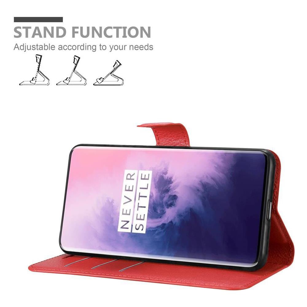 Custodia Compatibile Con Oneplus 7 Pro In Rosso Carminio - Coperchio Protettiva Con Chiusura Magnetica, Funzione Stand E Tasca Per Le Carte - Foto 2