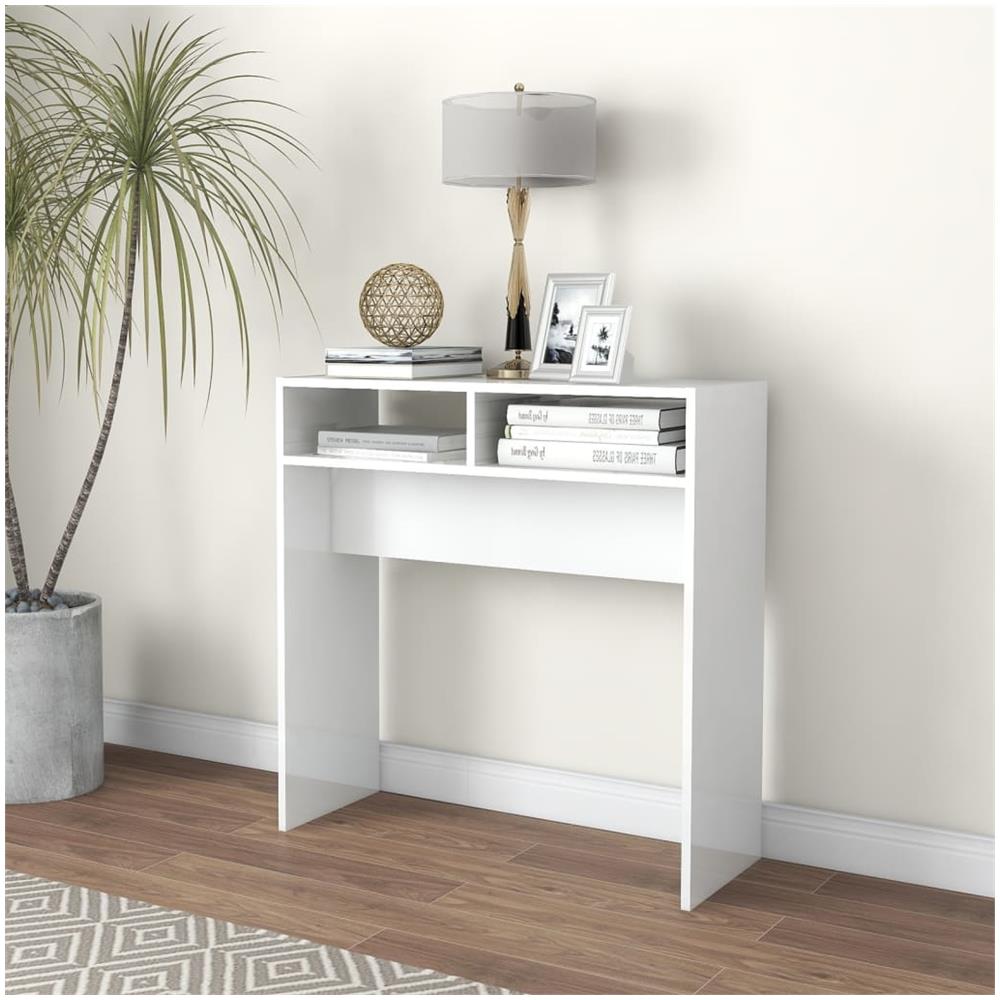 Tavolino Consolle Bianco Lucido 78x30x80 cm Legno Multistrato - Foto 1