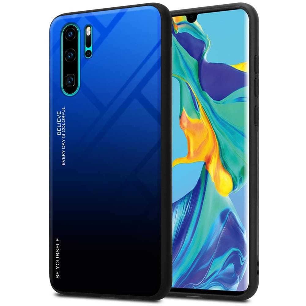 Custodia Compatibile Con Huawei P30 Pro In Blu - Nero - Coperchio Protettivo Bicolore In Vetro Temperato E Silicone Tpu - Foto 1