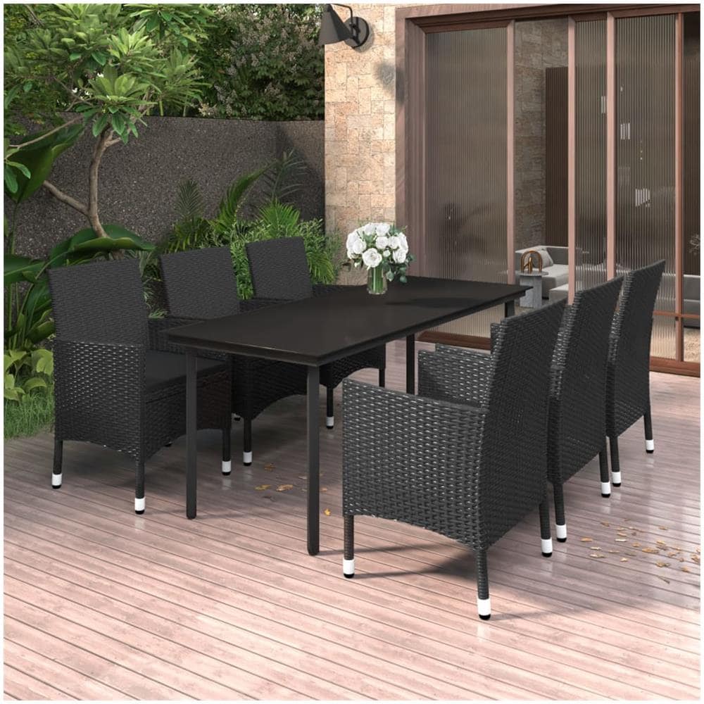Set Da Pranzo Da Giardino 7 Pz E Cuscini In Polyrattan E Vetro - Foto 1