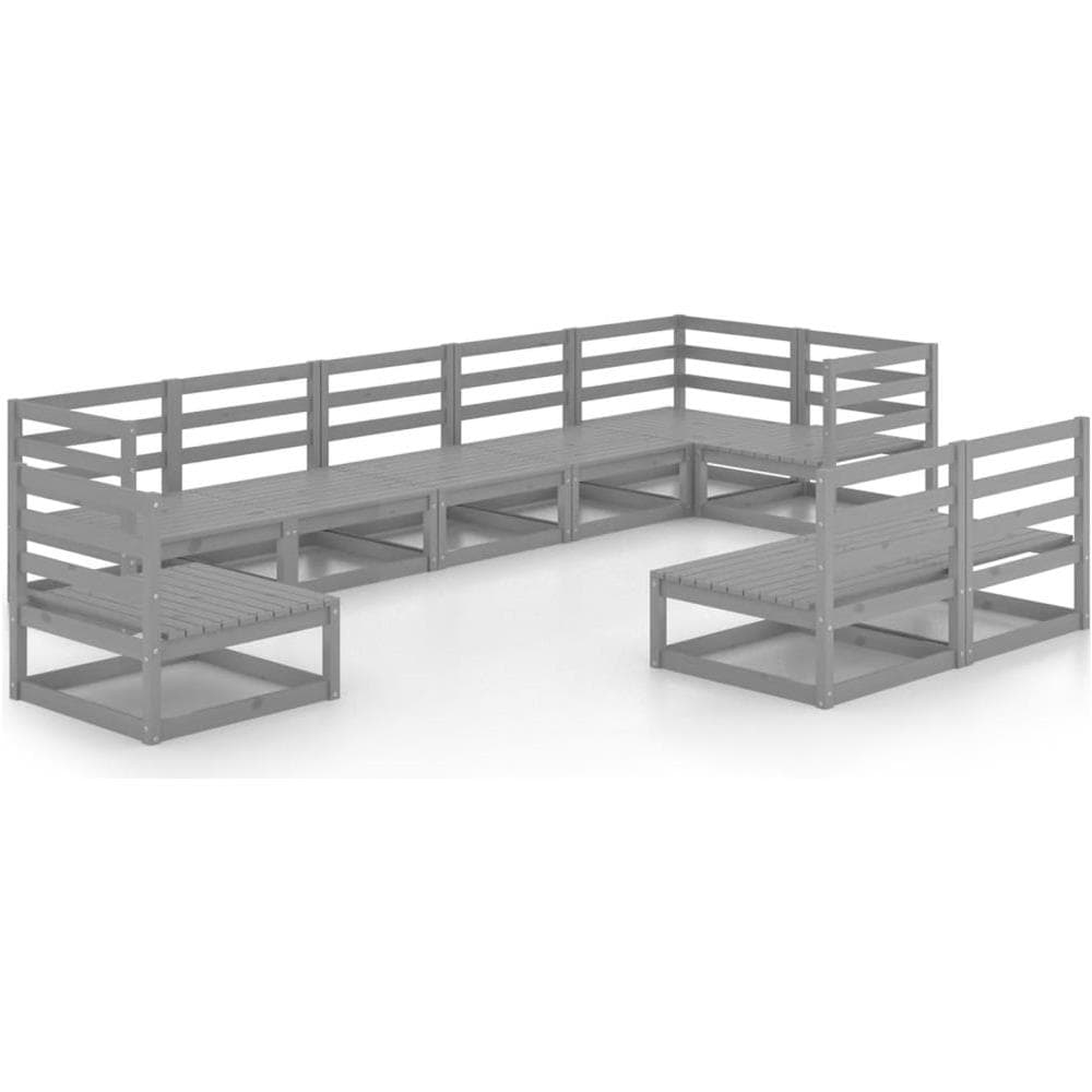 Set Divani Da Giardino 9 Pz Grigio In Legno Massello Di Pino - Foto 2